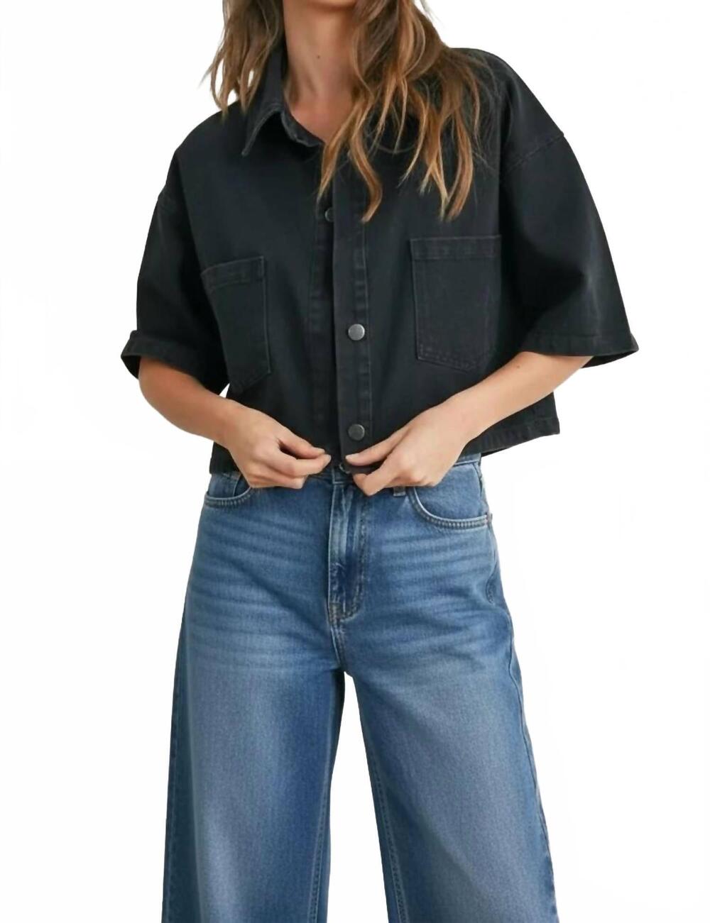 NEW BUTTERMELON selina button front cropped jacket in black denim